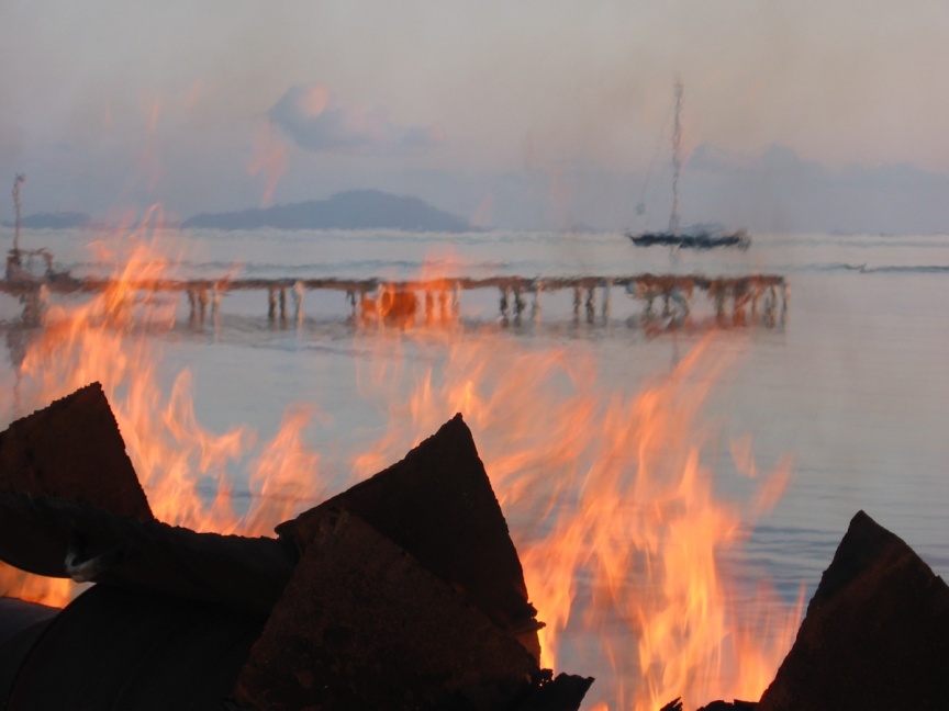 Looking at Virgin Gorda through the lobster fire on Anegada.