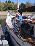 Installing safety netting last spring, early stages of refit of SV Mystique