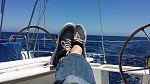 Relaxing while returning to Long Beach from Ensenada. Everyone else asleep below.