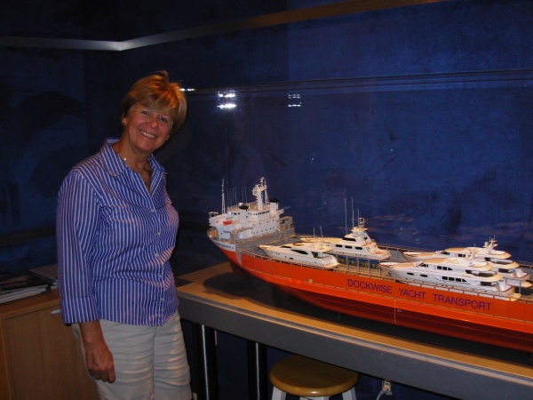 Pam and model of ship her boat was on to the Med.