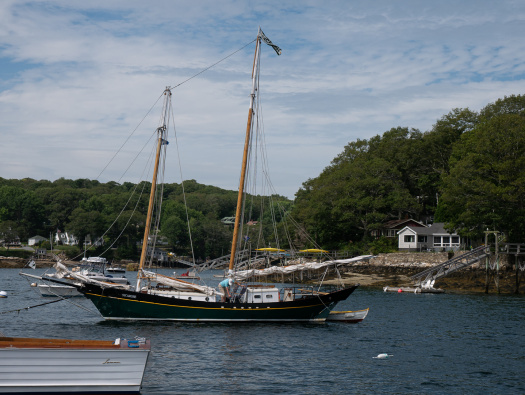 Schooner Sycamore - We watched the old couple ready this boat to sail off their mooring and out of Linekin Bay. It seemed like a very slow process but they pulled if off. A local paper ran an article on the owner/builder, who worked on the boat for sixteen years. https://lcnme.com/currentnews/alna-man-launches-boat-16-years-making/