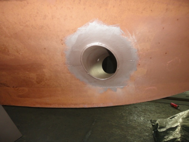 Bow Thruster being installed