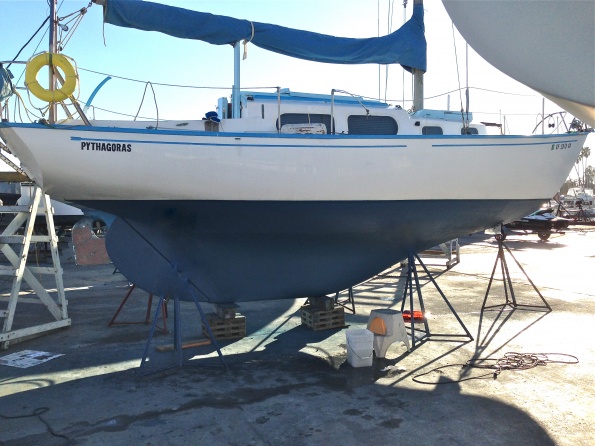 I really like the look of a keel and rudder with no cut-out (aperture) for a prop. Give it about 8 more feet of overhang bow and stern and it would have lines that look suspiciously like its namesake, US16, "Columbia," the 1958 America's Cup winner, also designed by Olin Stephens. That boat was skippered by Briggs Cunningham, a race car driver who was also a sailor and for whom the Cunningham luff tensioner is named.