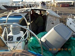 Cockpit view. There's a generator buried under the tarp which should go in the engine room. Too late to turn back, now!