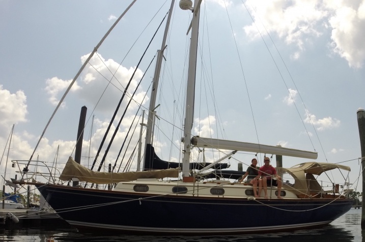 My wife and I on our newesd Cape Dory 36