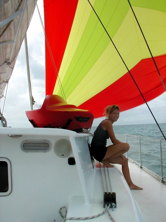 Becky sailing south along the coast of Belize!