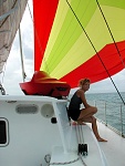 Becky sailing south along the coast of Belize!
