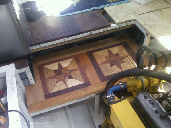 Inlay work Pete is doing for the step, very pretty and made with offcuts.