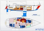 Our customised layout with water resistant doors between the saloon and companionway. Lift keel and rudder