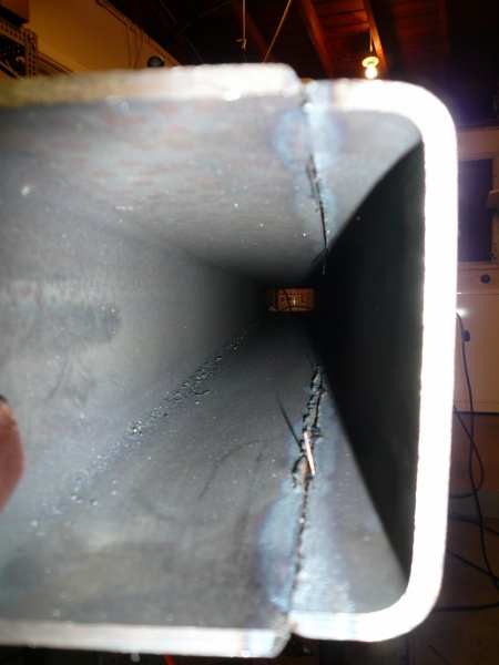 Here you can  see the good penetration and the contrast of 8" wide at the front and 4" wide at the rear.

A piece of excess side plate with the rounded corners willbe welded to the end to close it off and match up with the rear coaming. Once all is welded togeather it will all appear as one piece.