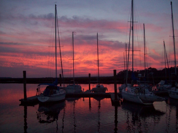 Sunset on board Stray Cat at our home marina.