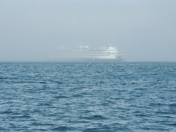 Ferry Emerging from Fog