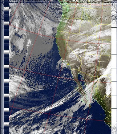 First NOAA Image!!  NOAA 17 on Dec 17, 2008 @ 0516 UTC!  I AM STOKED!!!!  Done from MY boat!!  Powered by MY rewired DC system!  Using the components I put together!!  With the help of Bob from National RF (Antenna build) and Volker from  WRASE Electronics (builder of the APT 06 receiver in Germany).