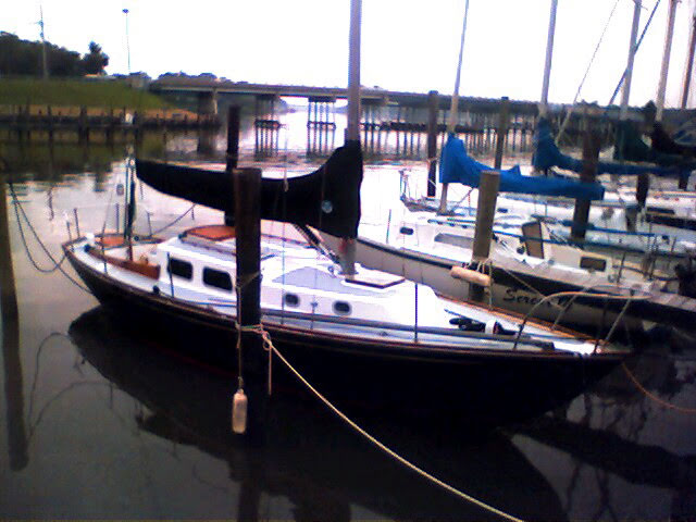 My 1966 Alberg 30 #156 'Sabrina' in her slip at Cobb Island, MD back in the early 2000's.