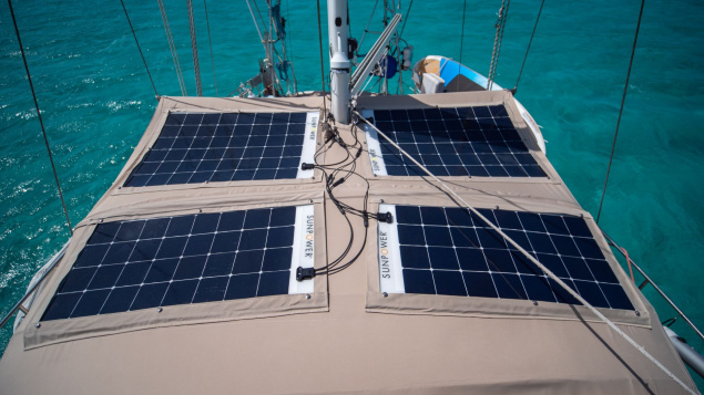 SunPower flexible solar panels can be installed on top of your canvas bimini or dodger