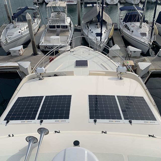 Power or sail we can help you go solar aboard.  Here's a Mikelson Nomad with 4x170W SunPower panels