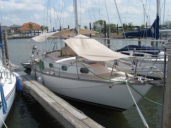 Ocean Girl with new awnings, thanks to mom and her sewing machine:)