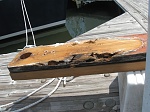 Old bowsprit- rot 
I have got the old sprit sitting on top of the new bowsprit to compare thickness :)