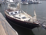 Showing bowsprit. Moored at Cape Marina in Florida.