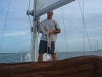 Me tangled in halyards.