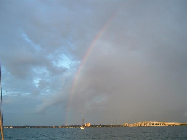 A sailboat at the end of the rainbow.