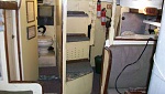 Idle Queen's interior... salon looking aft to head, galley and companionway.