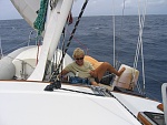 Sail repair enroute to Marquesas