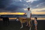 Grandson, with my Great Danes and I on the beach in Costa Rica