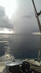 Koh Racha, Near Phuket, Thailand 
Squall as seen from cockpit of Synchronicity.  
September 2014