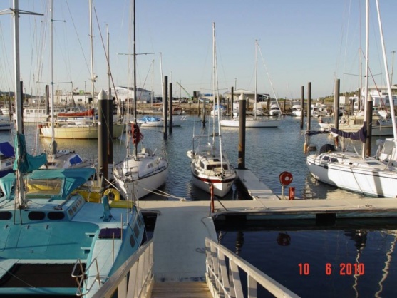 Snug in her berth at the North Queensland Cruising Yacht Club.