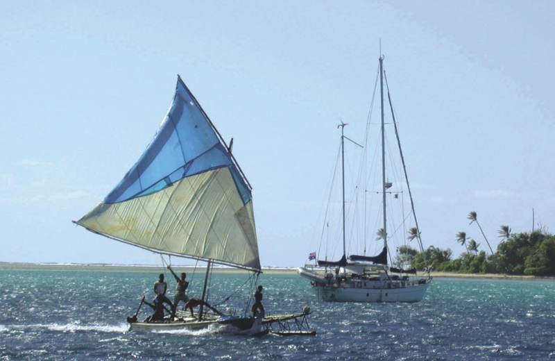 Spirit of Wychwood, our cruising yacht of a bygone era. Stan Huntingford designed, World Explorer 45, ketch rigged centre cockpit and a great cruising vessel. Shown here at anchor, Budi Budi, PNG.