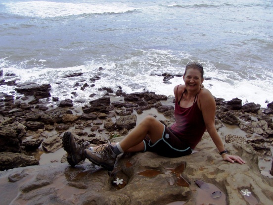 atop a Costa Rica waterfall -tough climb!