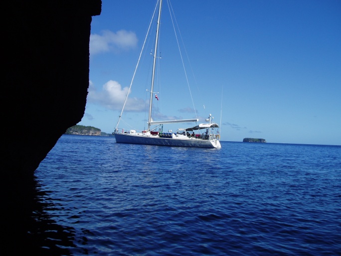 Looking out at our boat J-160.  Vava'u, Tonga